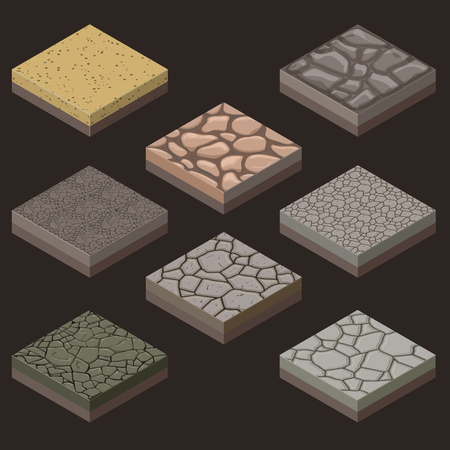 isometric set of random seamless stone tiles  for gamesのイラスト素材