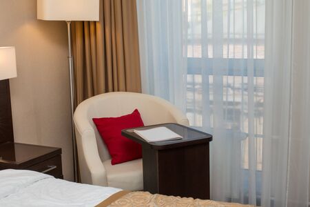 luxury modern hotel room with furnishingの写真素材