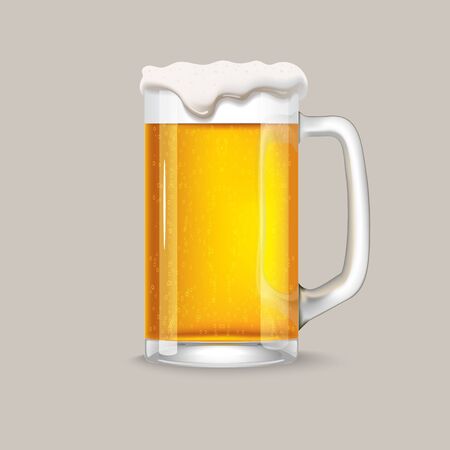 Glass of light beer with foam and bubbles on white background Realisticのイラスト素材