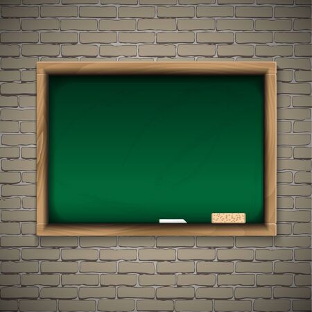 Realistic blackboard on light brick backgroundのイラスト素材