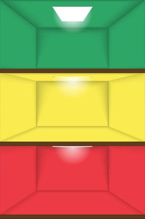 Vector empty colorful rooms. Render 3D. Perspective with one Light and Ambient Occlusionのイラスト素材