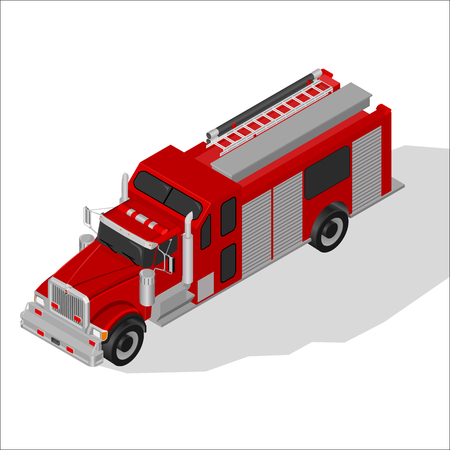 Isometric High Quality City Element with 45 Degrees Shadows . Fire Truck.のイラスト素材