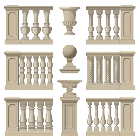 Outdoor and park elements balustrade , decorative vase ,set of landscapeのイラスト素材