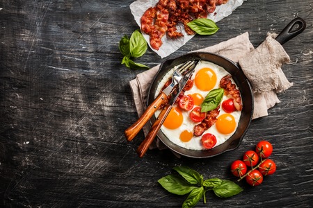 Pan of fried eggsの写真素材