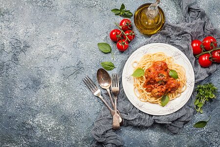 Spaghetti pasta with meatballsの写真素材