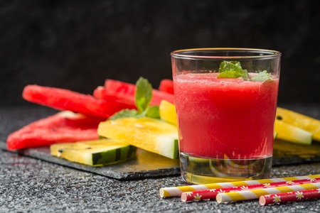 Glass of fresh watermelon juiceの写真素材