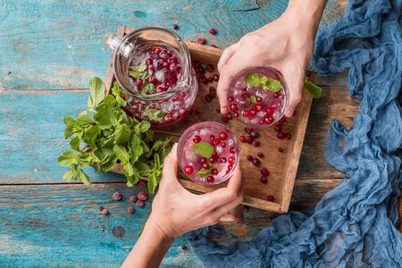 , ice and berries in a box overの写真素材