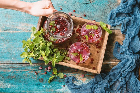 , ice and berries in a box overの写真素材