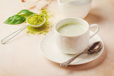 Green tea matcha latteの写真素材