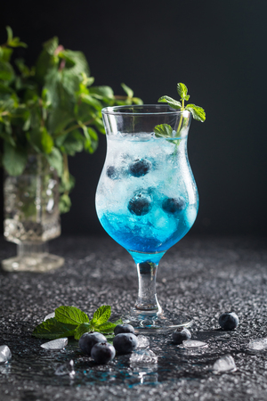 Blueberry cocktail with ice and mintの写真素材