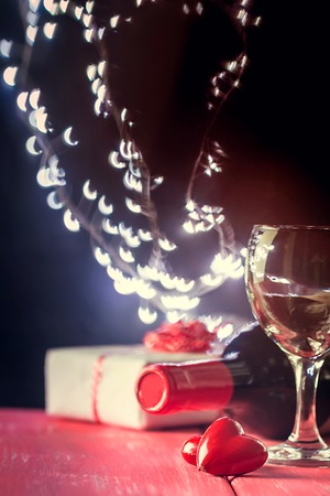 valentine background of wine and candleの写真素材