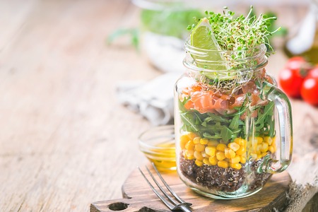 salad in a mason jarの写真素材