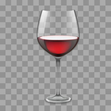 Transparent vector realistic wineglass with red wine.のイラスト素材