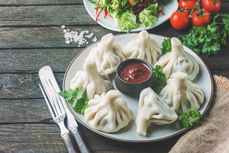 Georgian dumplings Khinkali with meatの写真素材