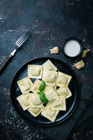 Ravioli with mushrooms and cheeseの写真素材