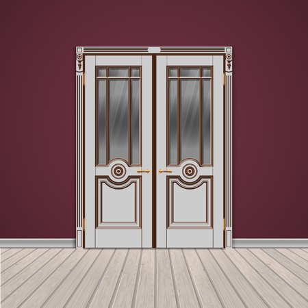 Closed white double entrance classic door vector illustrationのイラスト素材