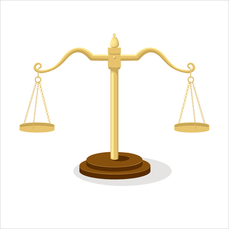 Equilibrium scales. Standing balance judicial scales isolated on white background, court concept cartoon vector illustrationのイラスト素材