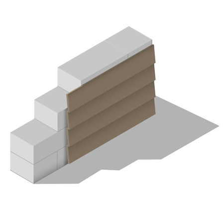 Cross-section layered scheme of a aerated concrete wall thermal isolation. All layers of exterior insulation from base to finishing.のイラスト素材