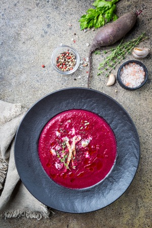 Cold Beetroot creamy soupの写真素材