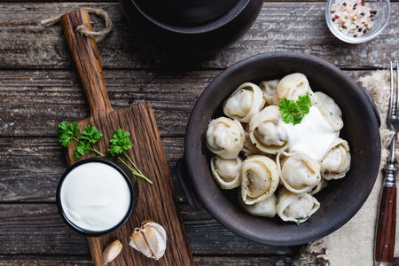 Russian pelmeni meat dumplingsの写真素材
