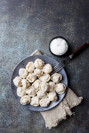 Russian pelmeni meat dumplingsの写真素材