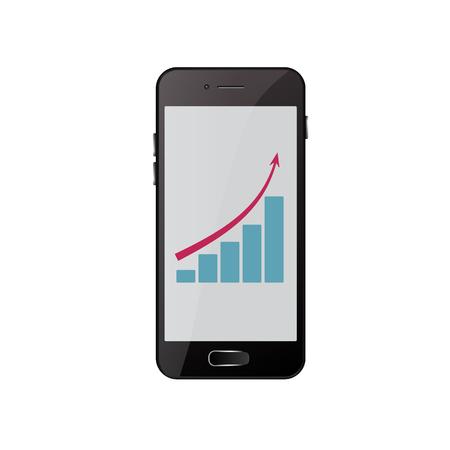 Vertical bar graph, diagram representing growth icon in mobile.のイラスト素材