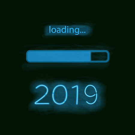 Neon progress bar showing loading of 2019 New Year. Vector background.のイラスト素材