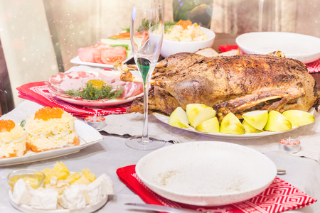 Christmas roast duckの写真素材