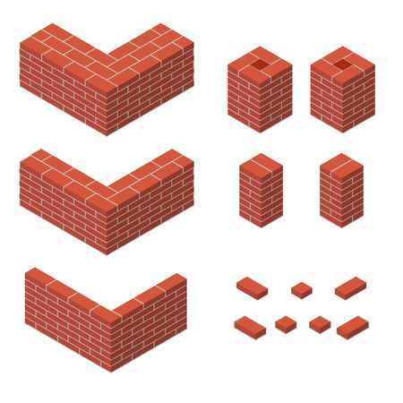 Brickwork vector set of isometric masonry blocks items masonryのイラスト素材