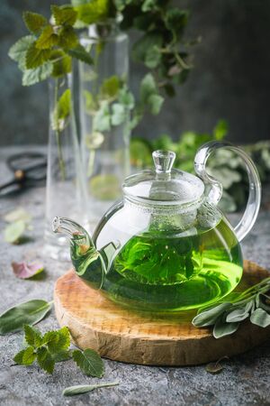 Hot herbal mint teaの写真素材