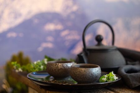 Two cups of green tea