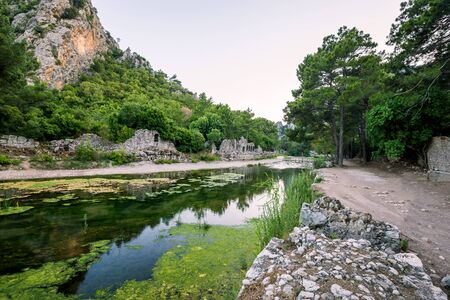 View on the ancient ruins of Lycian town of Olympos, Turkey.の写真素材