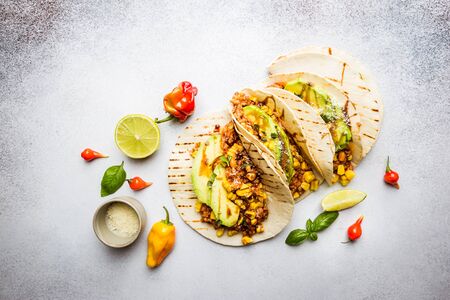 Mexican tacos with meatの写真素材