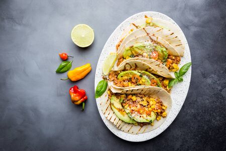 Mexican tacos with meatの写真素材