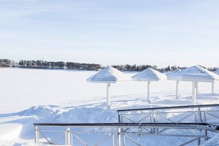 Winter landscape in Russia, Istra lake and trees