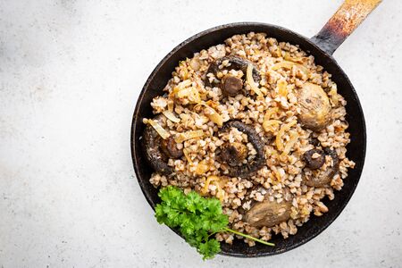 Buckwheat porridge with mushroomsの写真素材