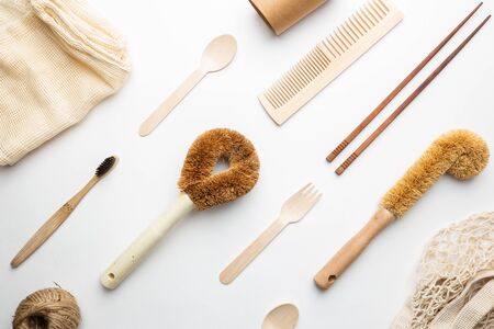 Plastic free products, eco sustainable living and Zero waste conceptの写真素材