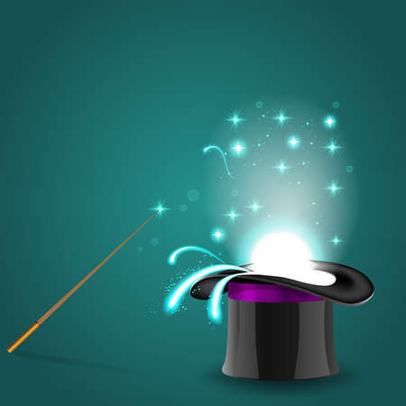 magic hat with magic wand and sparklの写真素材