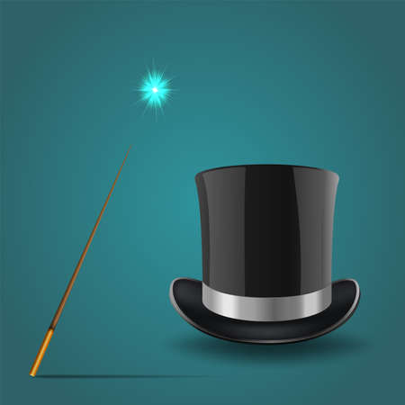 Magic hat, top hat magic wand, magicのイラスト素材