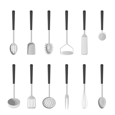 Kitchen utensils on white backのイラスト素材