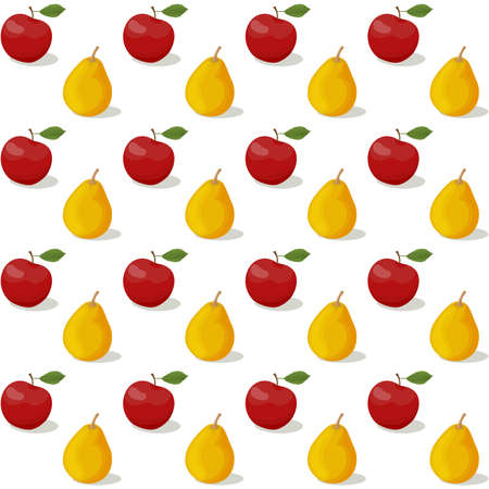 vector seamless watercolor fruit colorful pattern with apple and pearのイラスト素材
