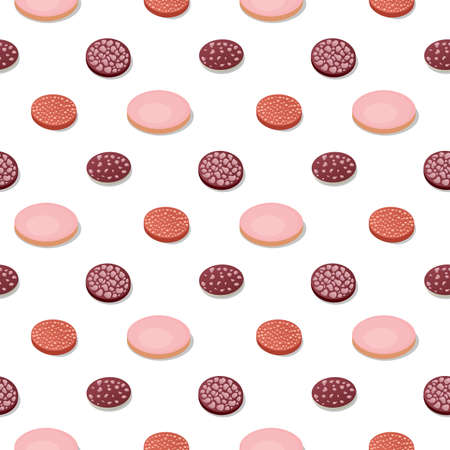 Sausage slice snack. Vector illustration. Seamless pattern background.のイラスト素材