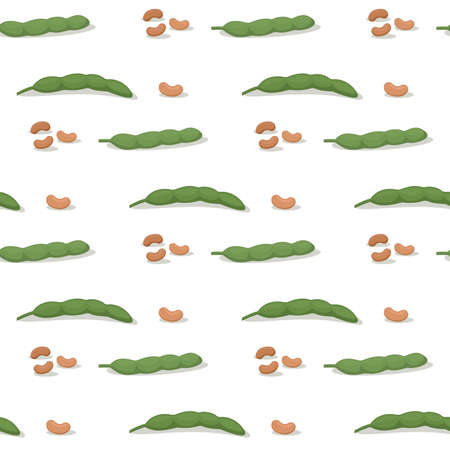 Seamless background. Pods of green bean. Vector illustration cartoon flat icon isolated on white.のイラスト素材