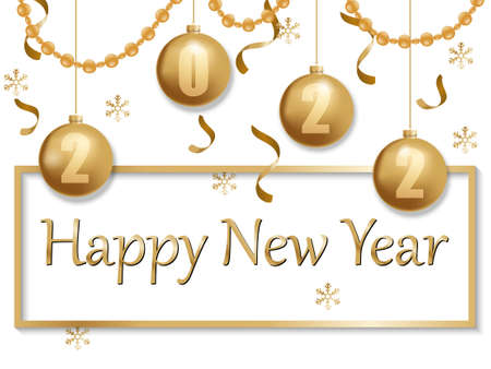 vector illustration of happy new year 2022 gold and white collors place for text christmas balls