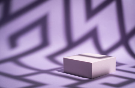 Abstract minimalistic scene with geometric forms. podium on purple background with shadows. product presentation, mock up, show cosmetic product display, Podium, stage pedestal or platform.の写真素材