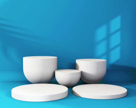 3d background products display podium scene with geometric platform. background 3d rendering with podium. stand to show cosmetic products. Stage showcase on pedestal display blue studioの写真素材