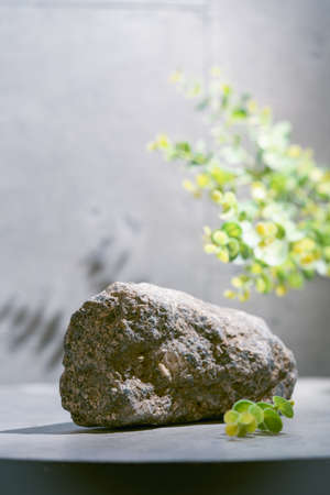 Product setting podium, pedestal, stage stone, gray stone platform, rough textured blocks object...