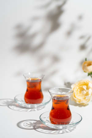Turkish tea in traditional glassの写真素材