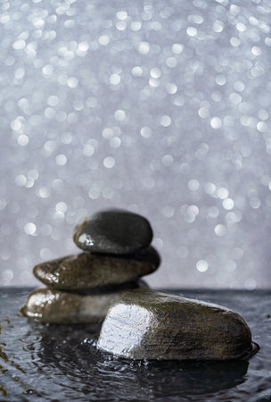 stone podium with waterの写真素材