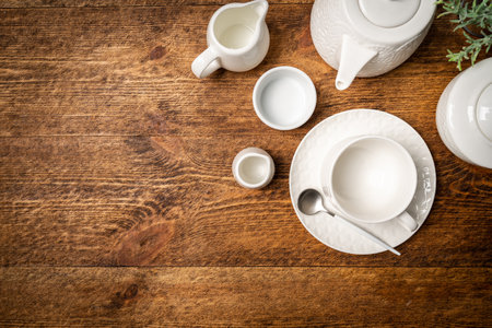 Set of white empty dishesの写真素材